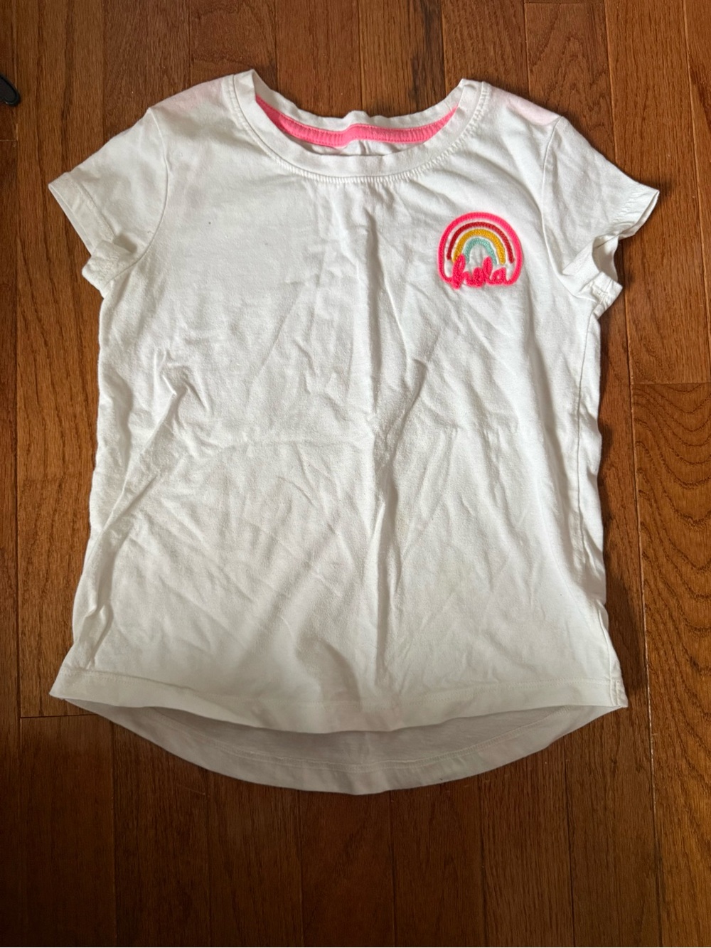 Cat & Jack White Short-Sleeve Tee with Rainbow Patch and Pink Trim